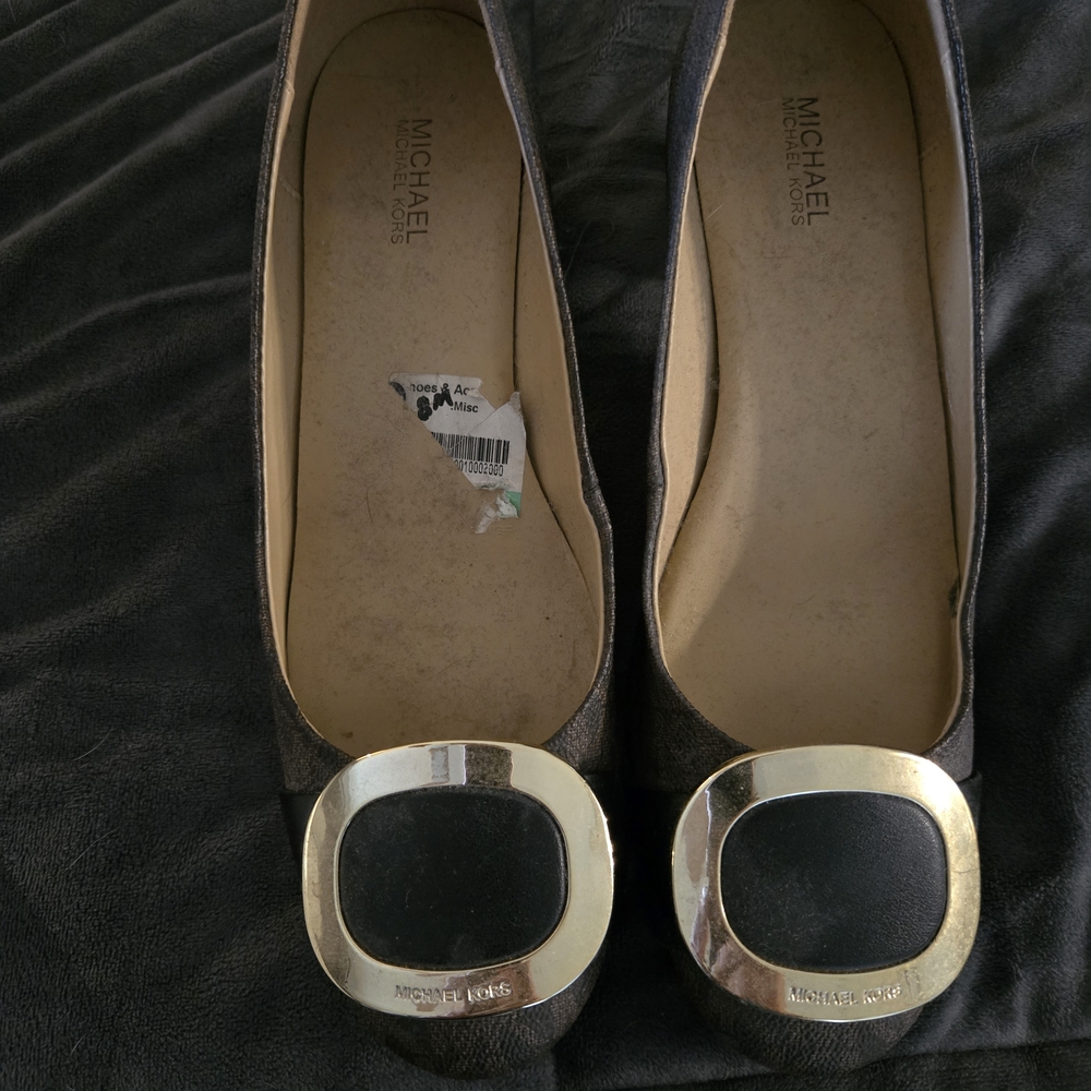 Michael Kors Black Flats with Gold Accents